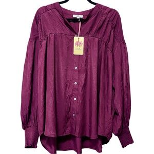 NWT Entro | Large | Women's Purple/Burgundy Button-Up Top